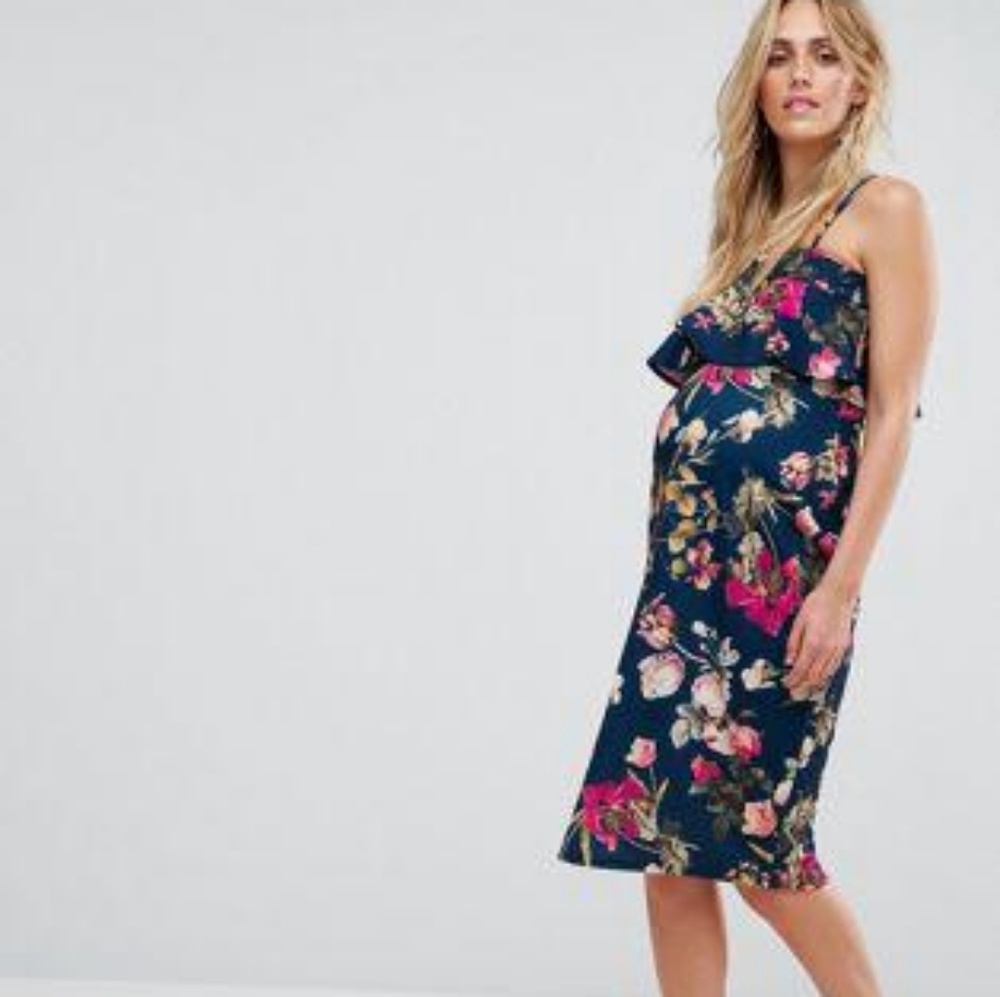 Floral pencil ruffle maternity dress